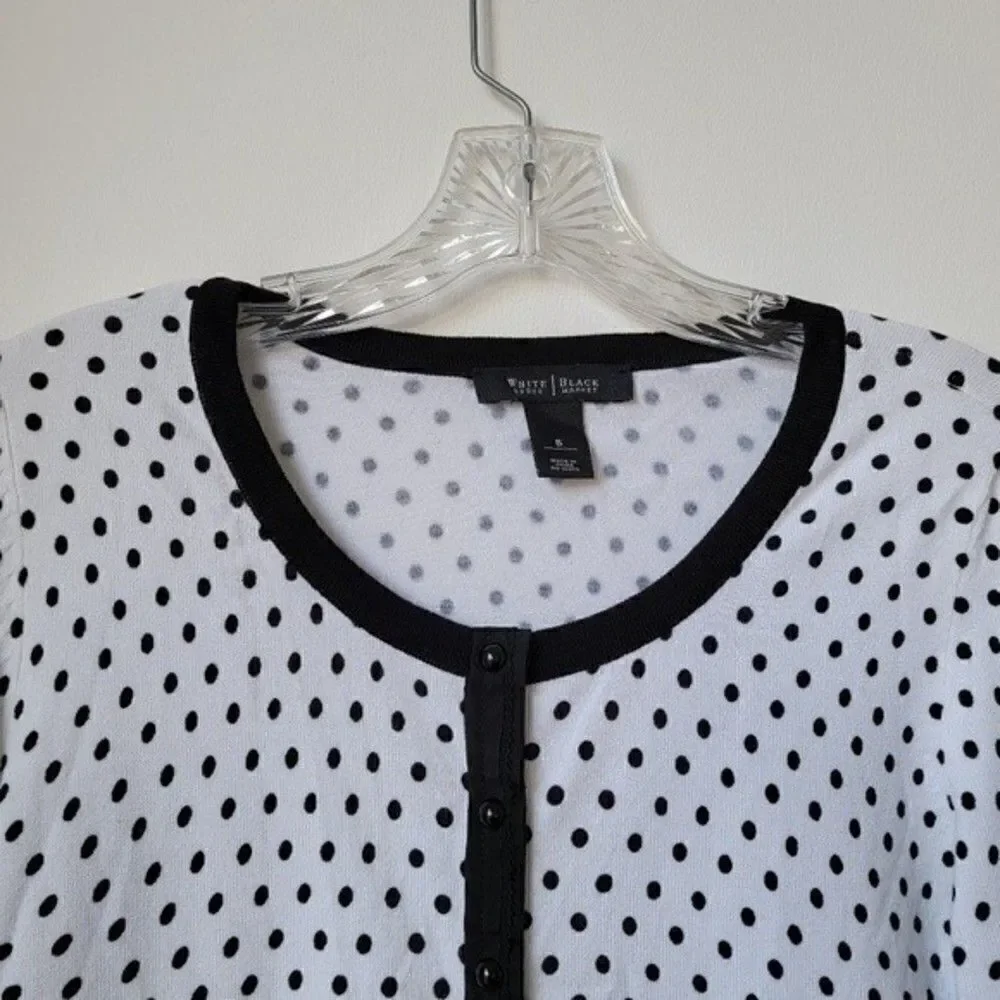 WHITE House Black Market Polka Dot Print Black White 3/4 Sleeve Cardigan Small - Picture 8 of 9
